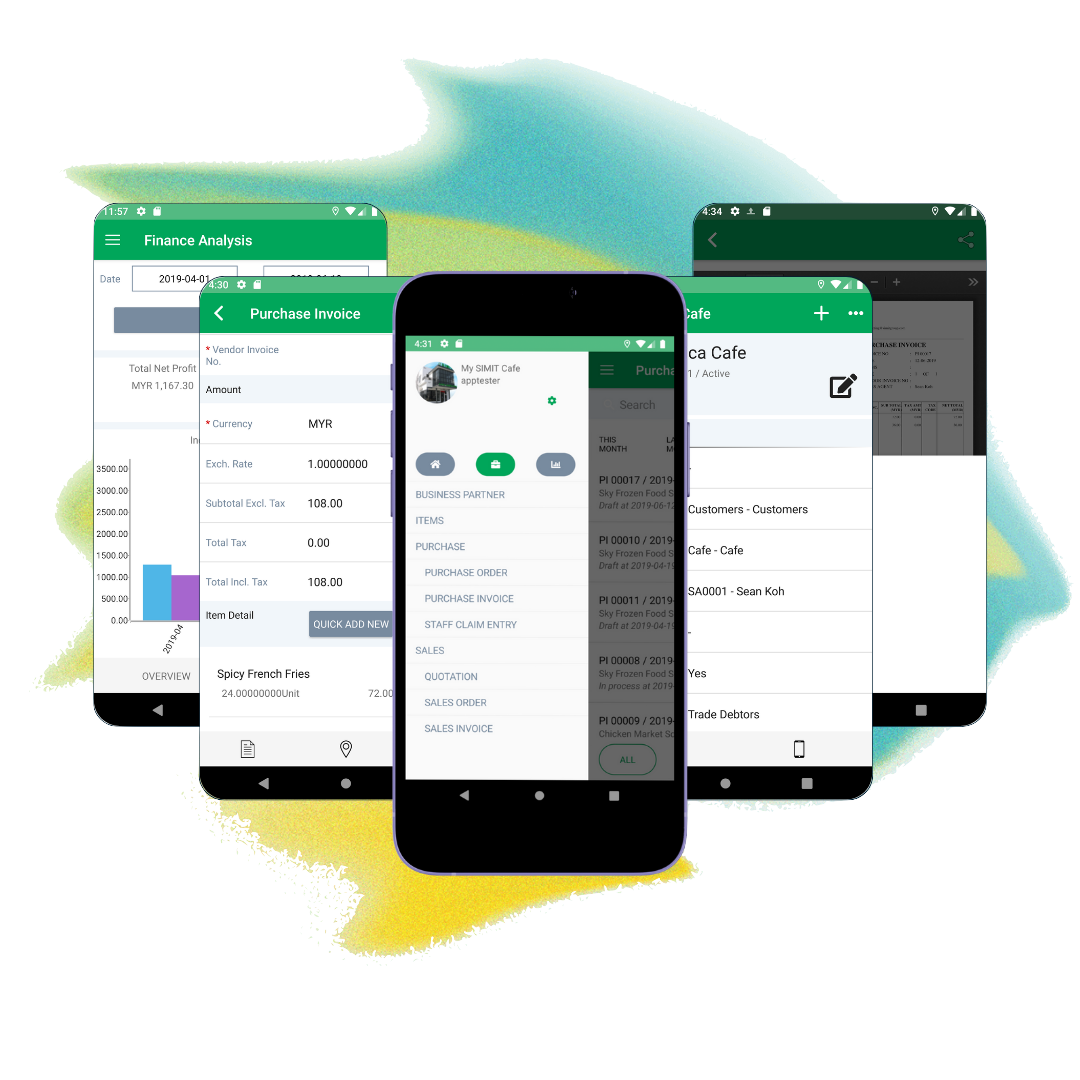 SimBiz Mobile App Interface